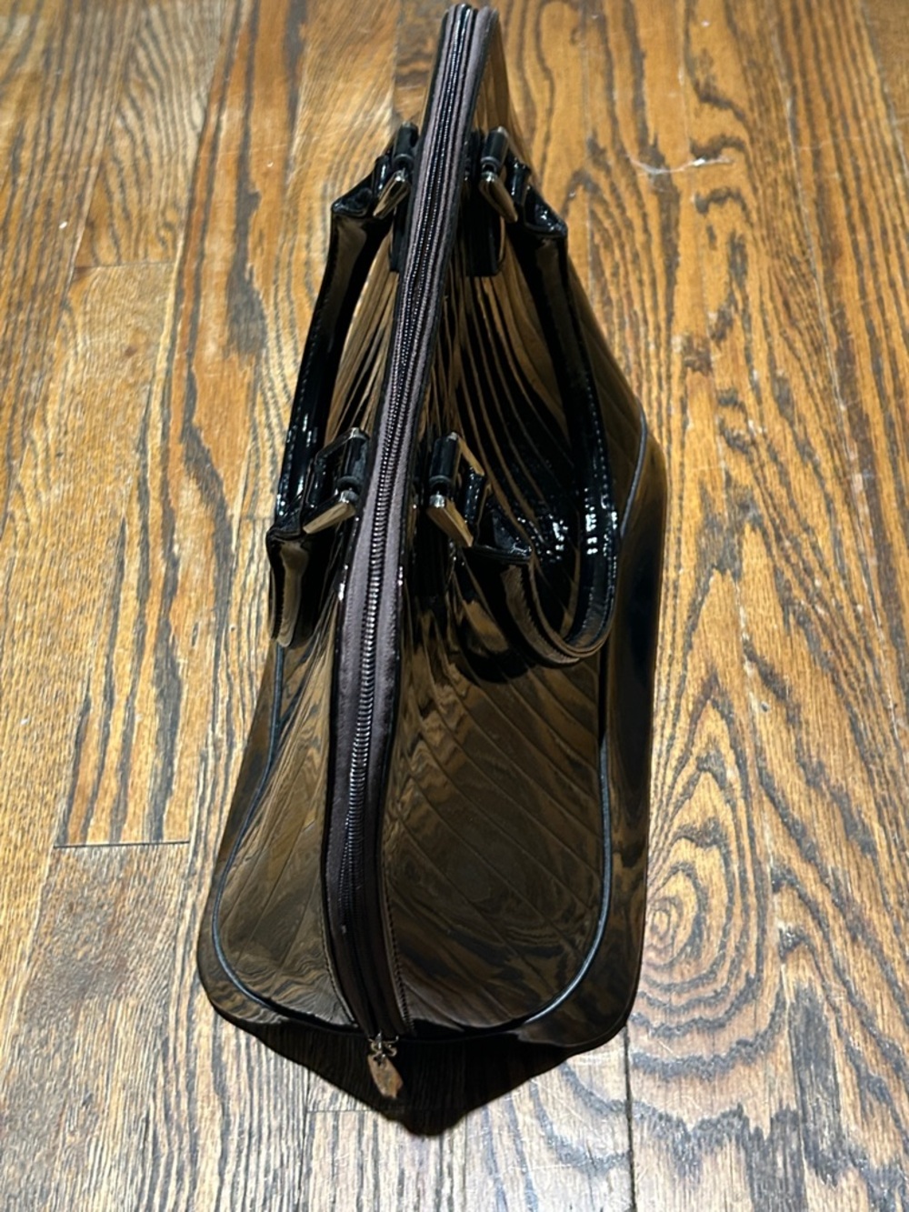 Black Patent Structured Women's Top-Handle Bag - Picture 7 of 13
